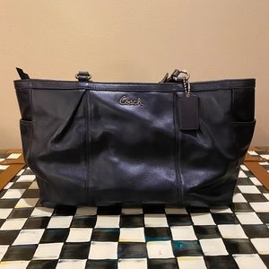 Metallic navy leather Coach tote